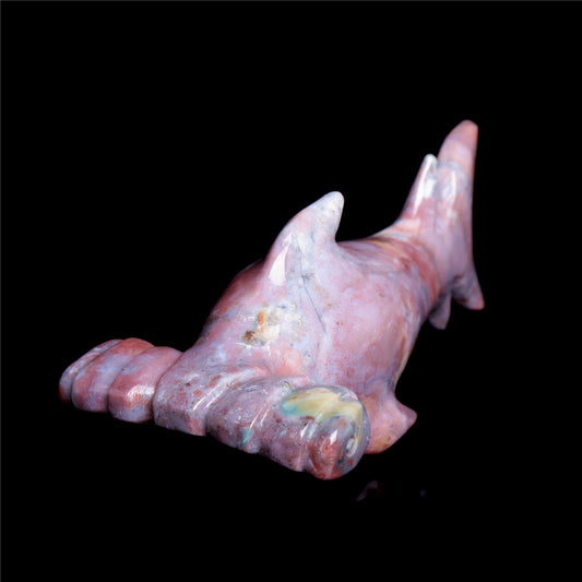 6" Ocean Jasper Crystal Shark Figurine Decor