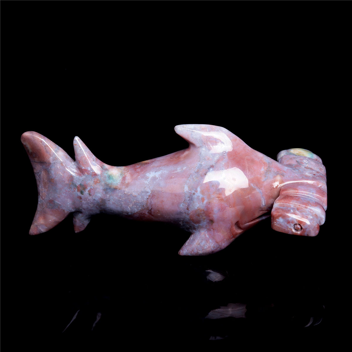 6" Ocean Jasper Crystal Shark Figurine Decor