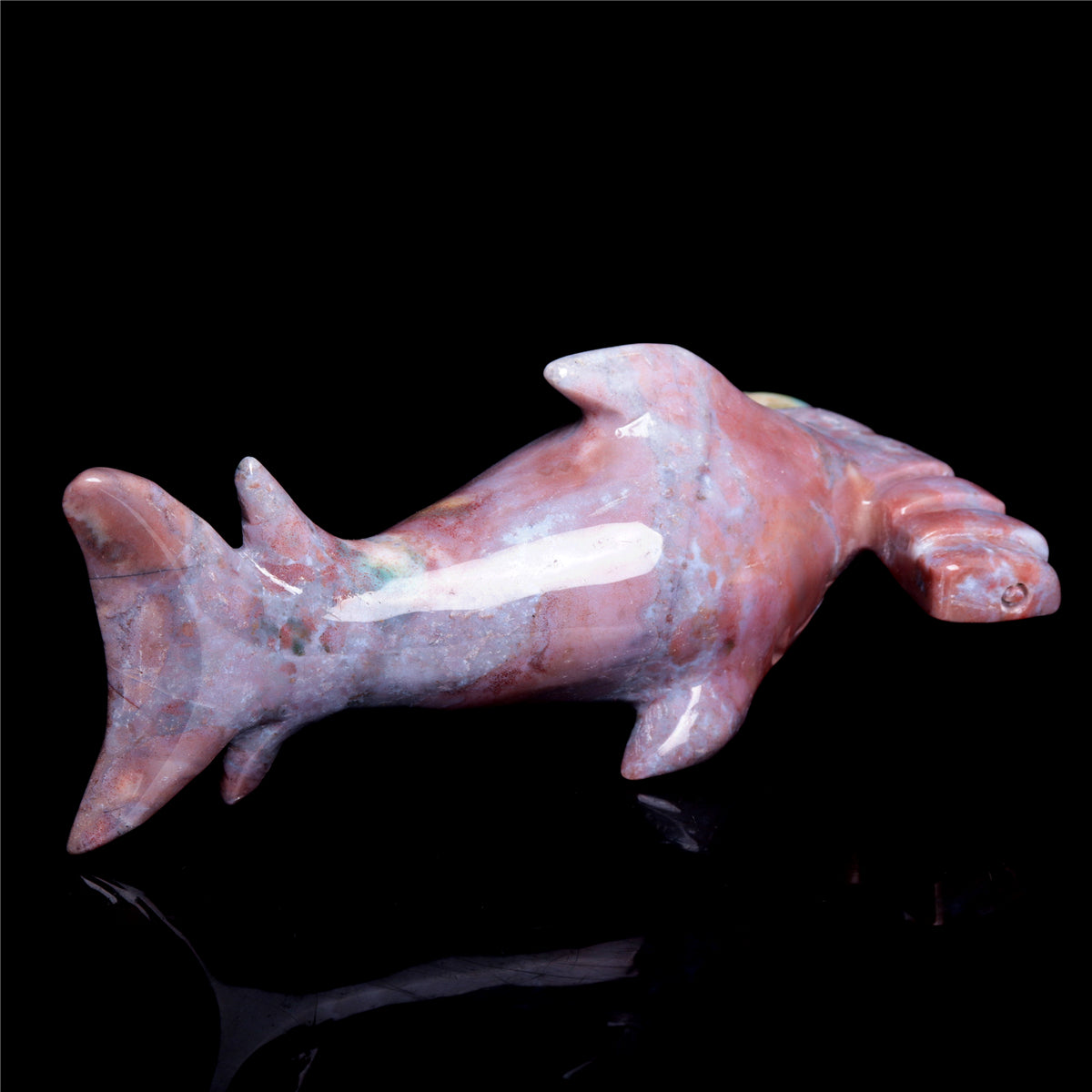 6" Ocean Jasper Crystal Shark Figurine Decor