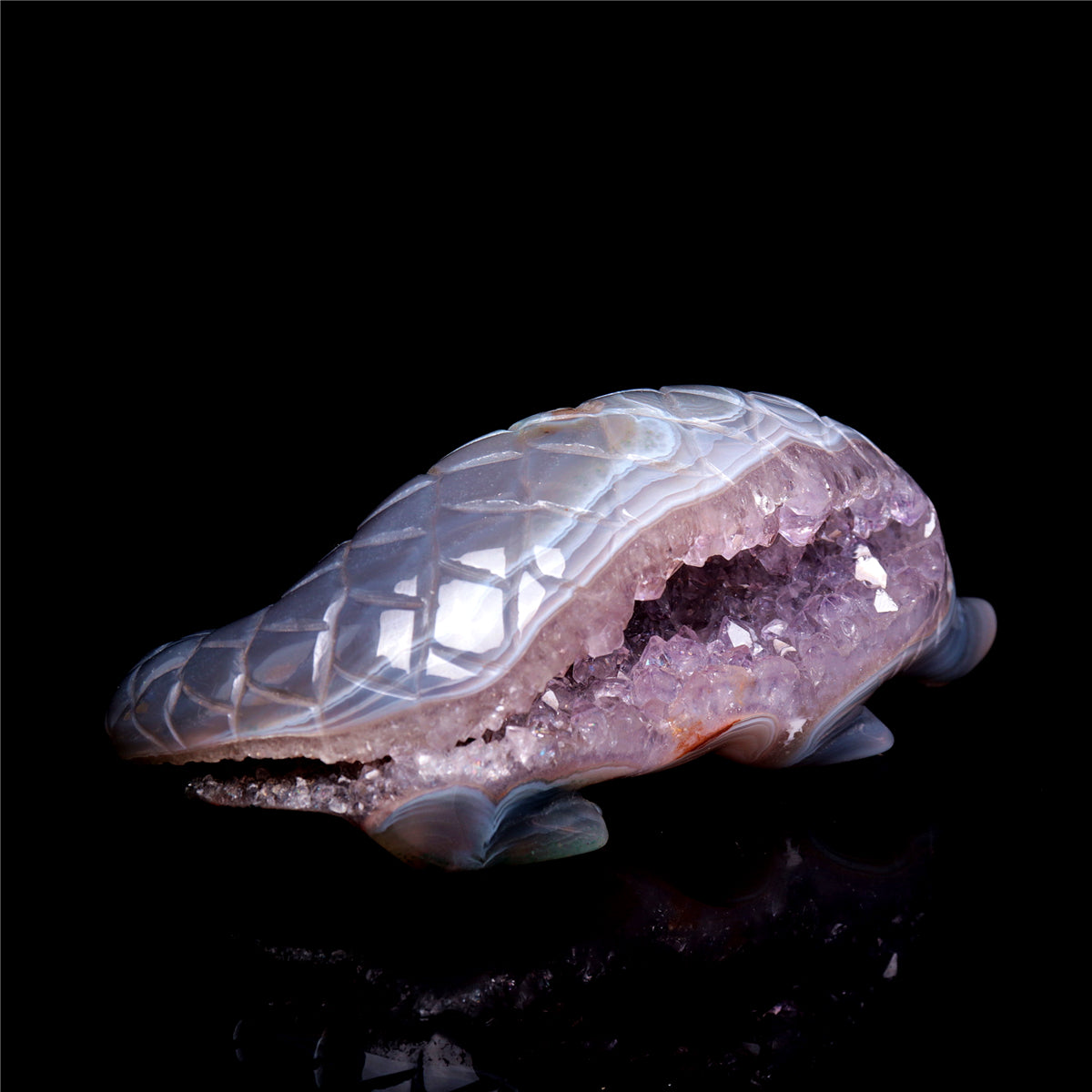 5" Druzy Agate Crystal Pangolin Figurine Quartz Animal Carvings