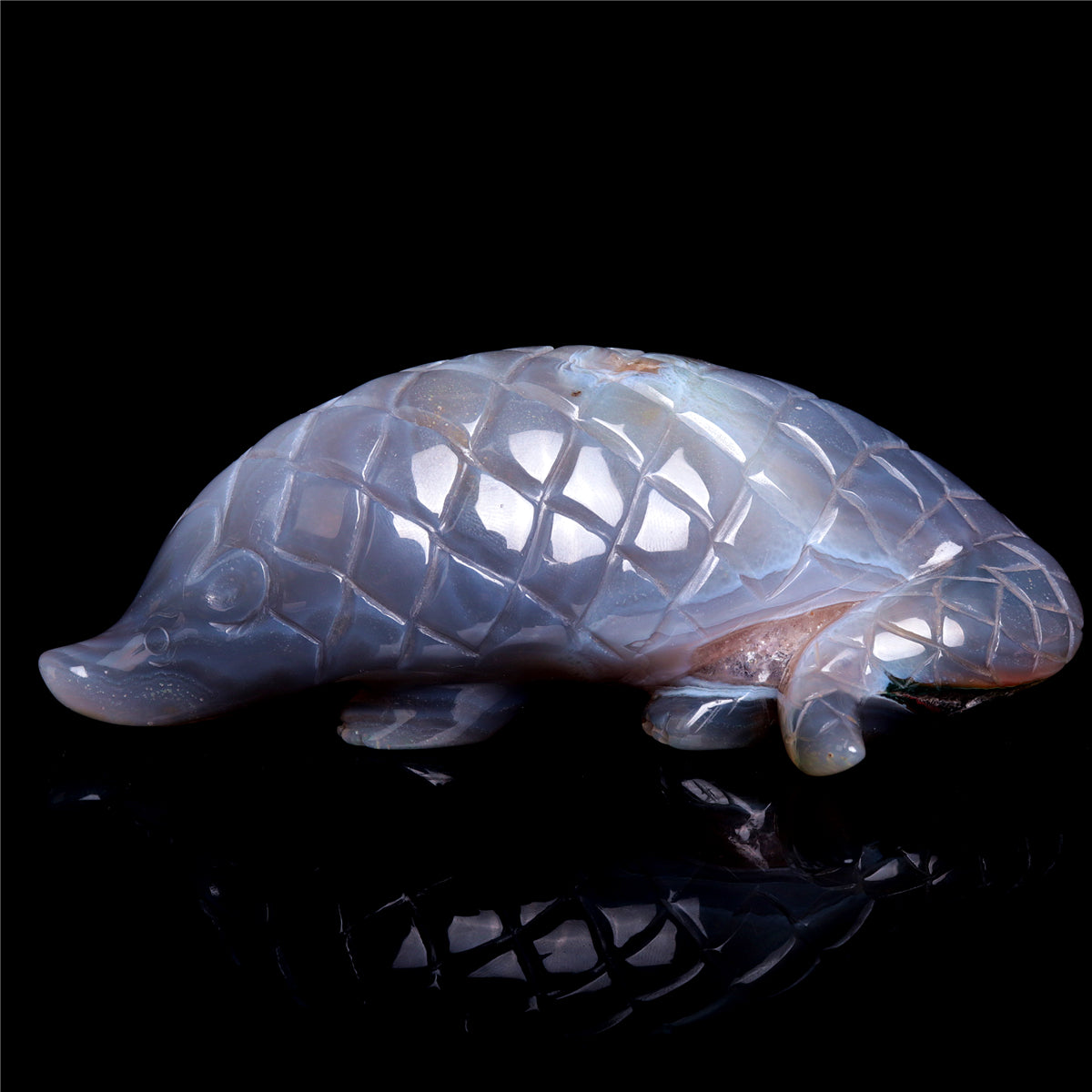5" Druzy Agate Crystal Pangolin Figurine Quartz Animal Carvings