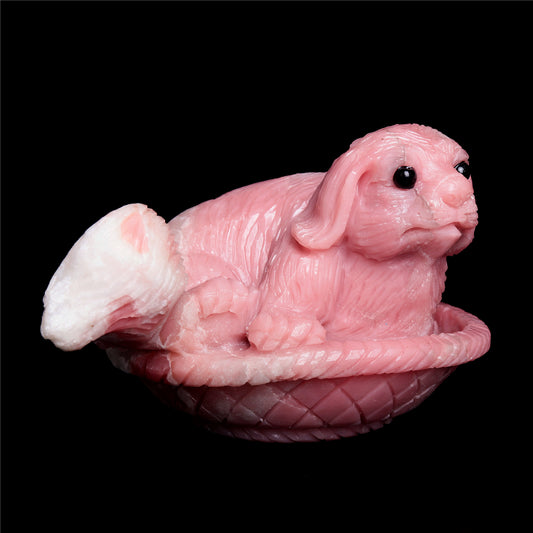 6.5" Pink Opal Crystal Dog Figurine Quartz Animal Carvings
