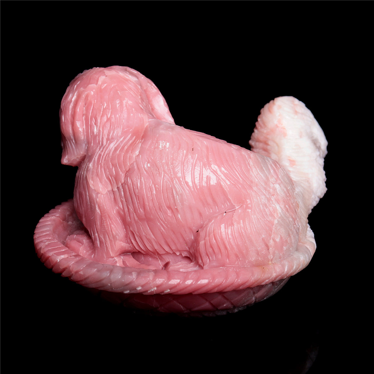 6.5" Pink Opal Crystal Dog Figurine Quartz Animal Carvings