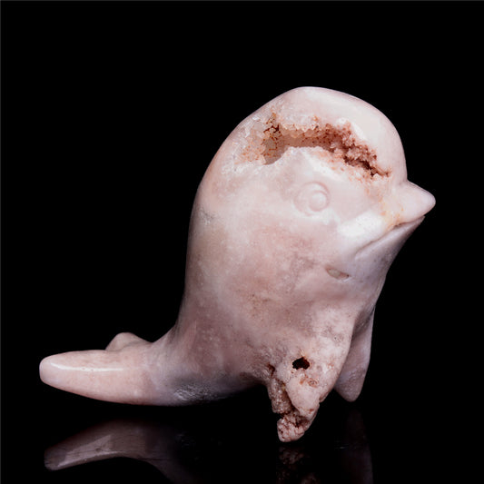4" Pink Amethyst Crystal Whale Figurine Quartz Animal Carvings