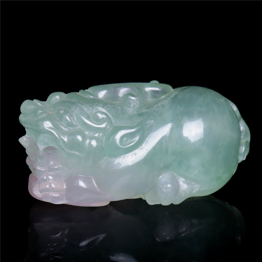 4" Fluorite Crystal Pixiu Figurine Quartz Animal Carvings