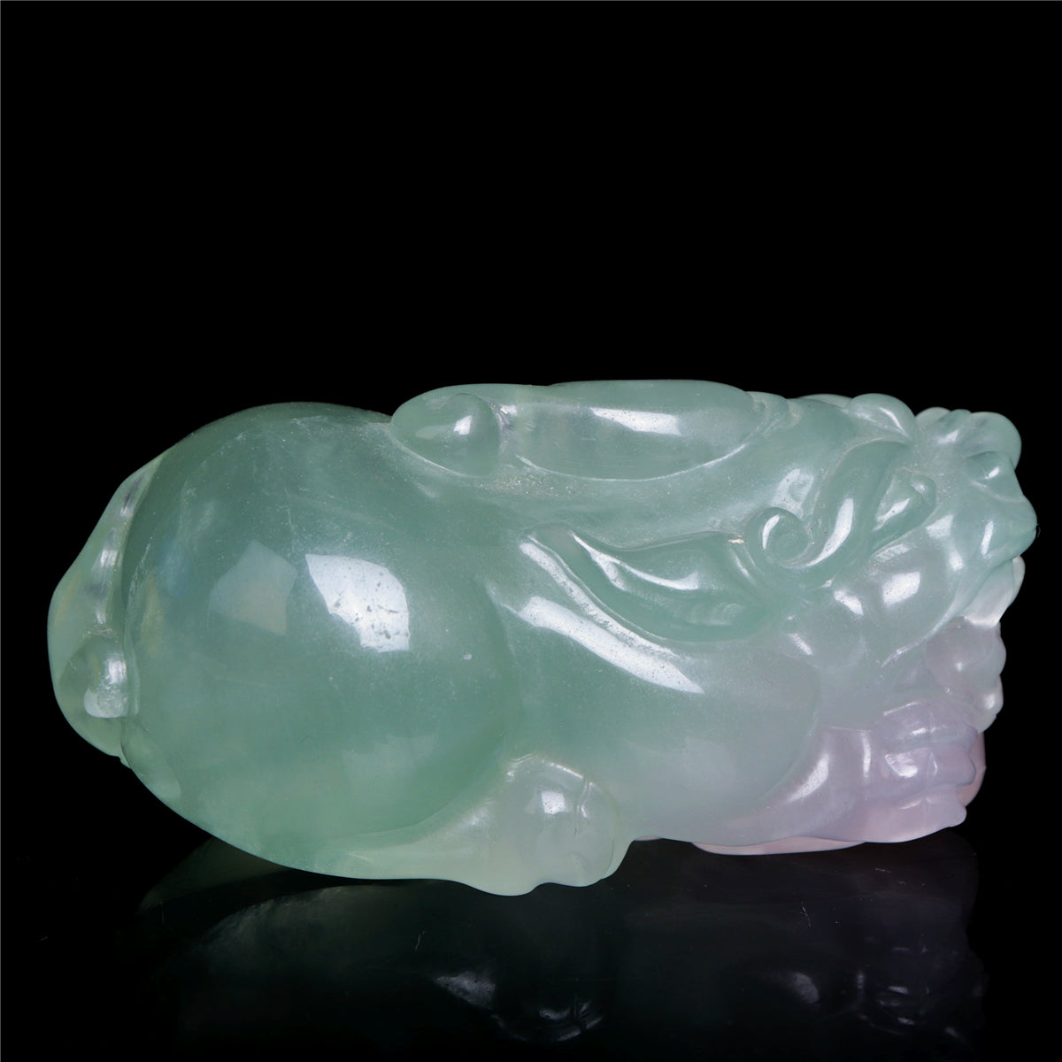 4" Fluorite Crystal Pixiu Figurine Quartz Animal Carvings