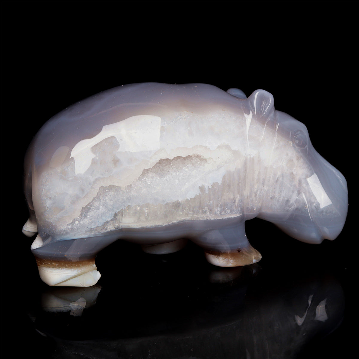 5" Druzy Agate Crystal Hippo Figurine Quartz Animal Carvings
