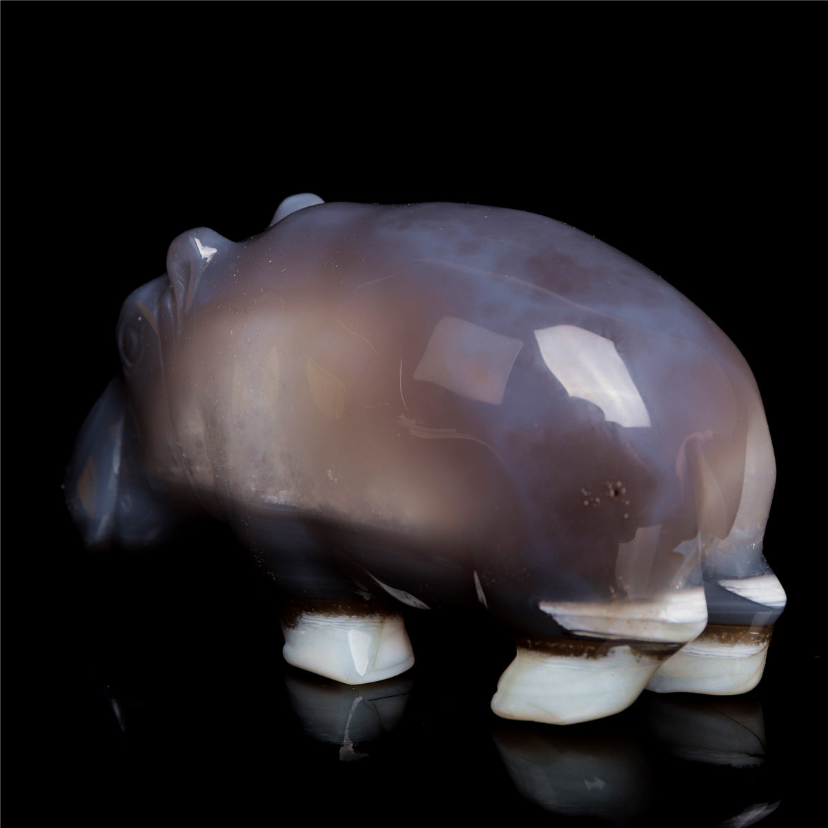 5" Druzy Agate Crystal Hippo Figurine Quartz Animal Carvings