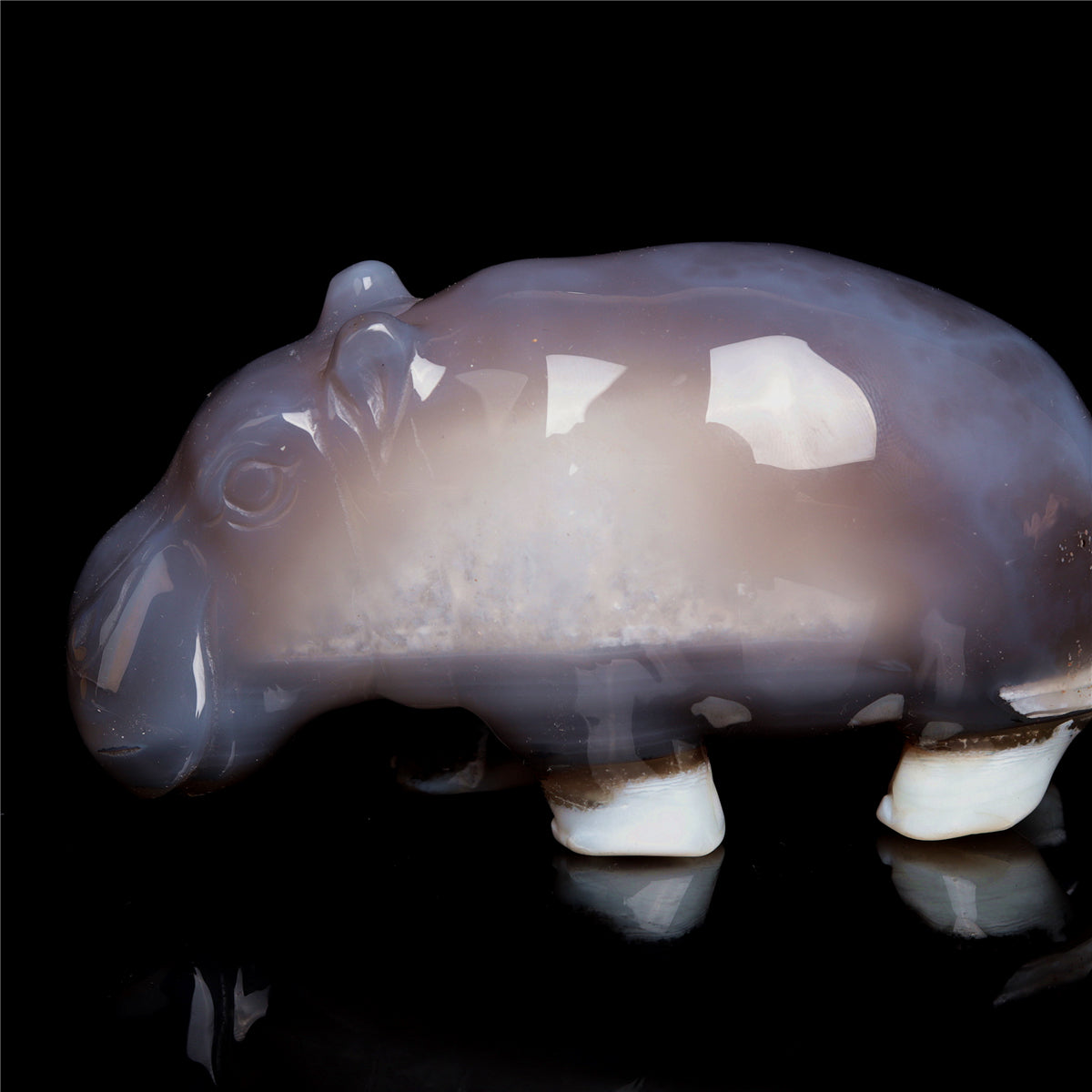 5" Druzy Agate Crystal Hippo Figurine Quartz Animal Carvings