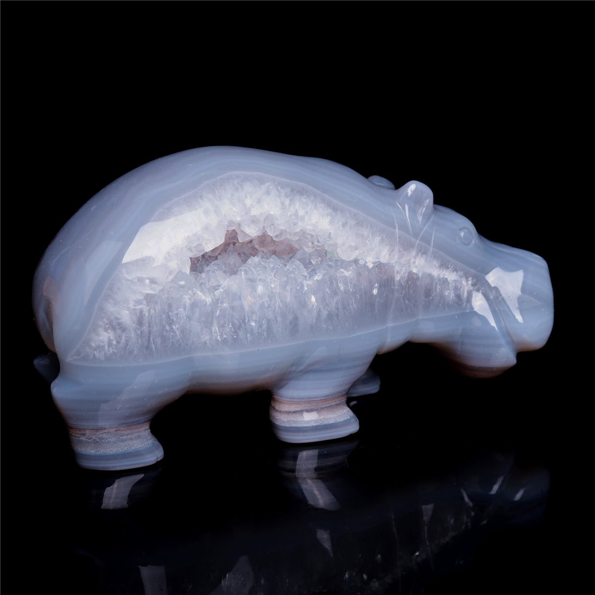 4.5" Druzy Agate Crystal Hippo Figurine Quartz Animal Carvings