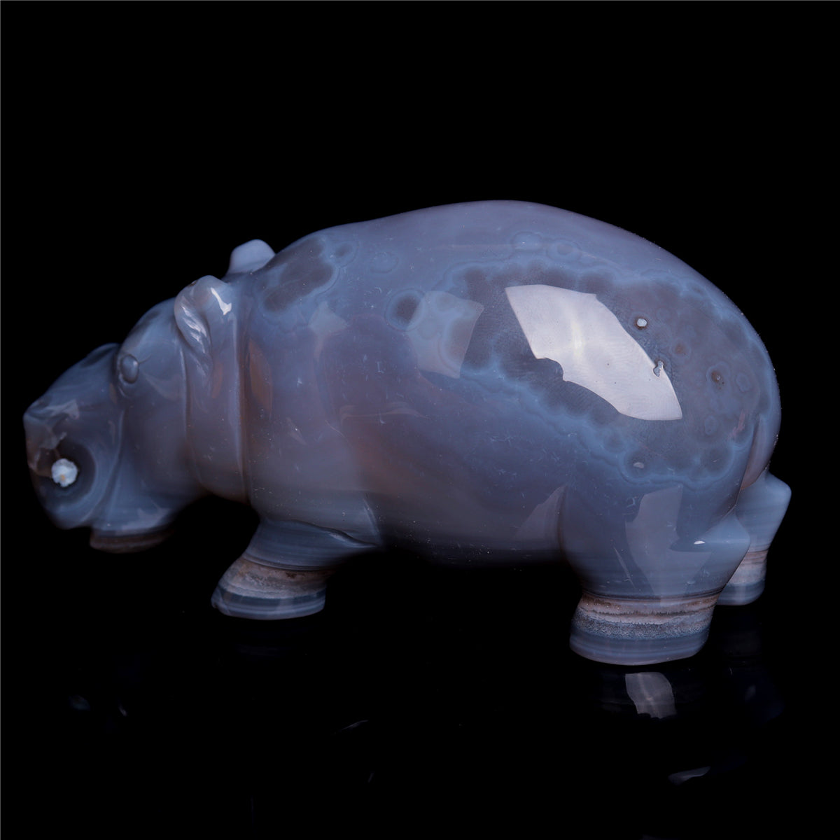 4.5" Druzy Agate Crystal Hippo Figurine Quartz Animal Carvings