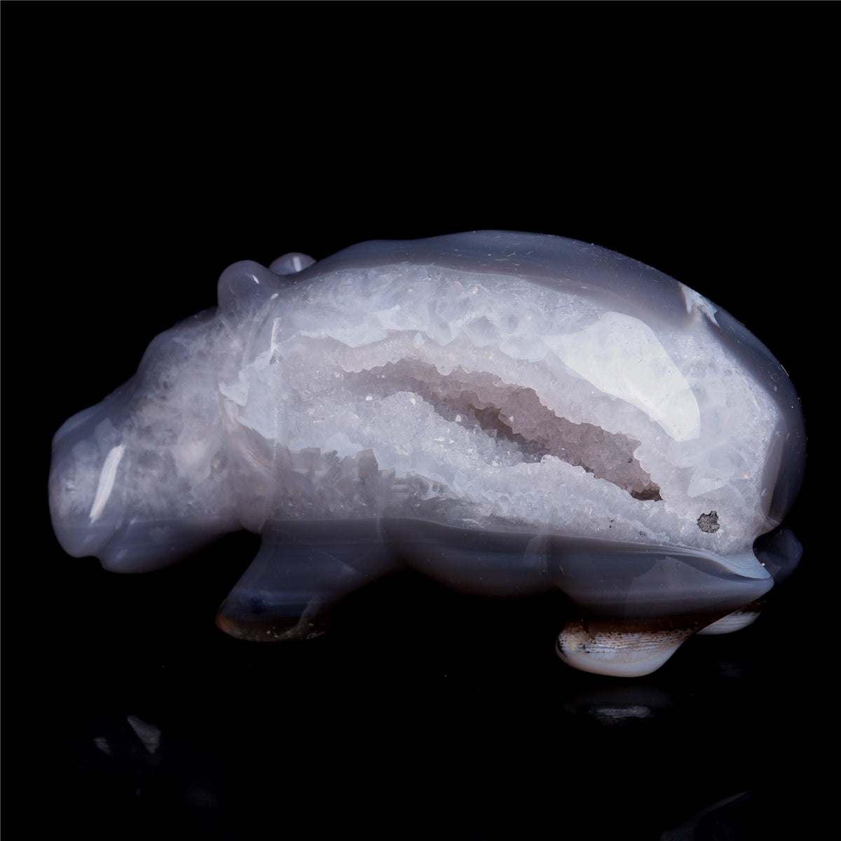 4.5" Druzy Agate Crystal Hippo Figurine Quartz Animal Carvings