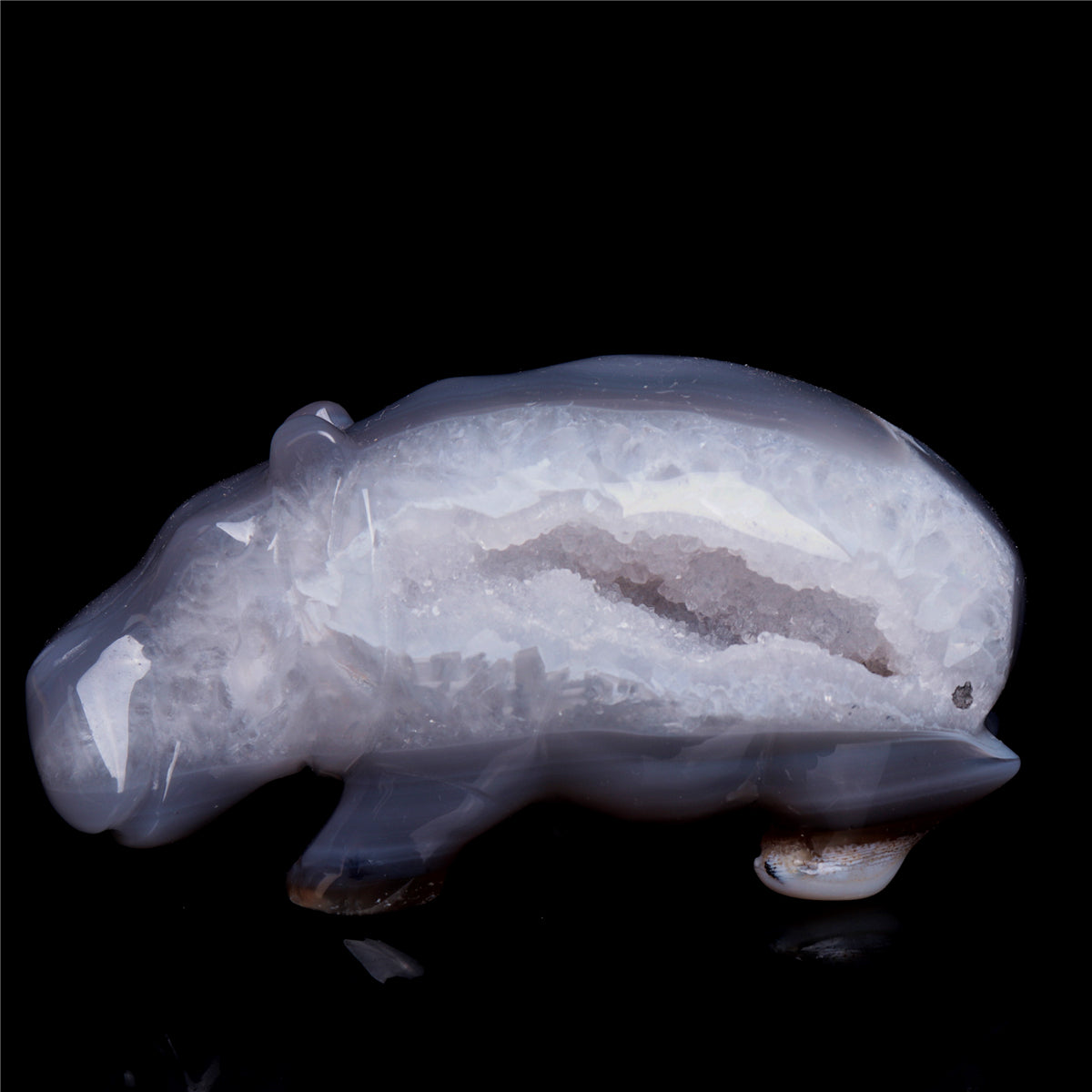 4.5" Druzy Agate Crystal Hippo Figurine Quartz Animal Carvings