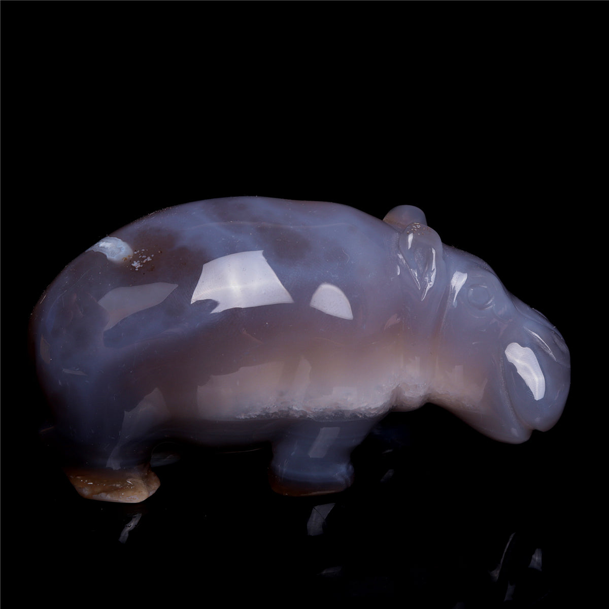4.5" Druzy Agate Crystal Hippo Figurine Quartz Animal Carvings