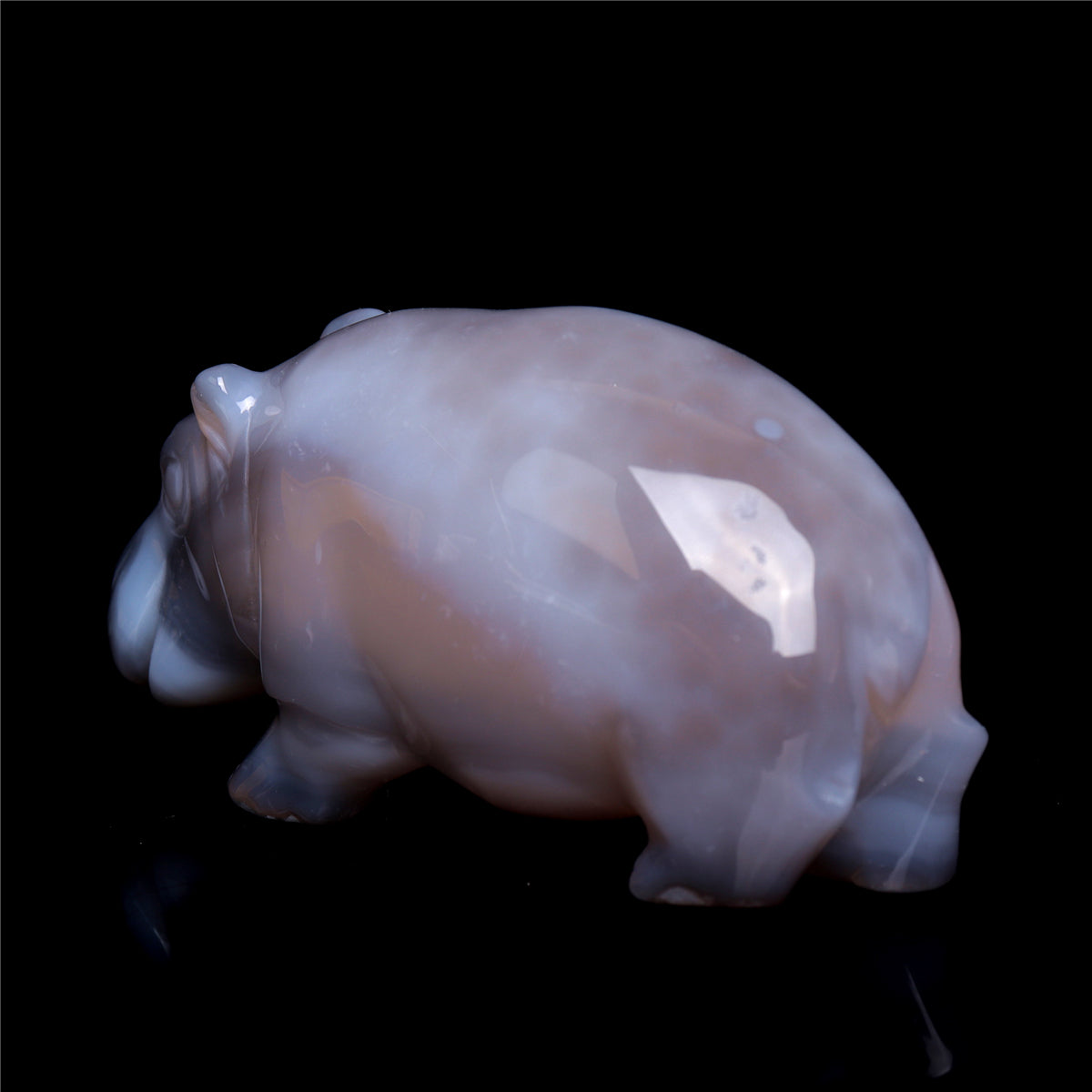 4" Druzy Agate Crystal Hippo Figurine Quartz Animal Carvings