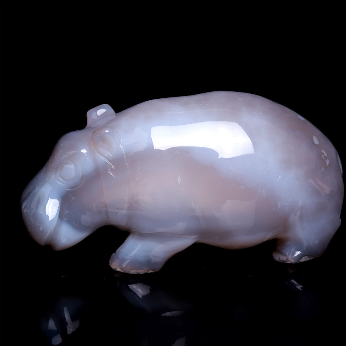 4" Druzy Agate Crystal Hippo Figurine Quartz Animal Carvings