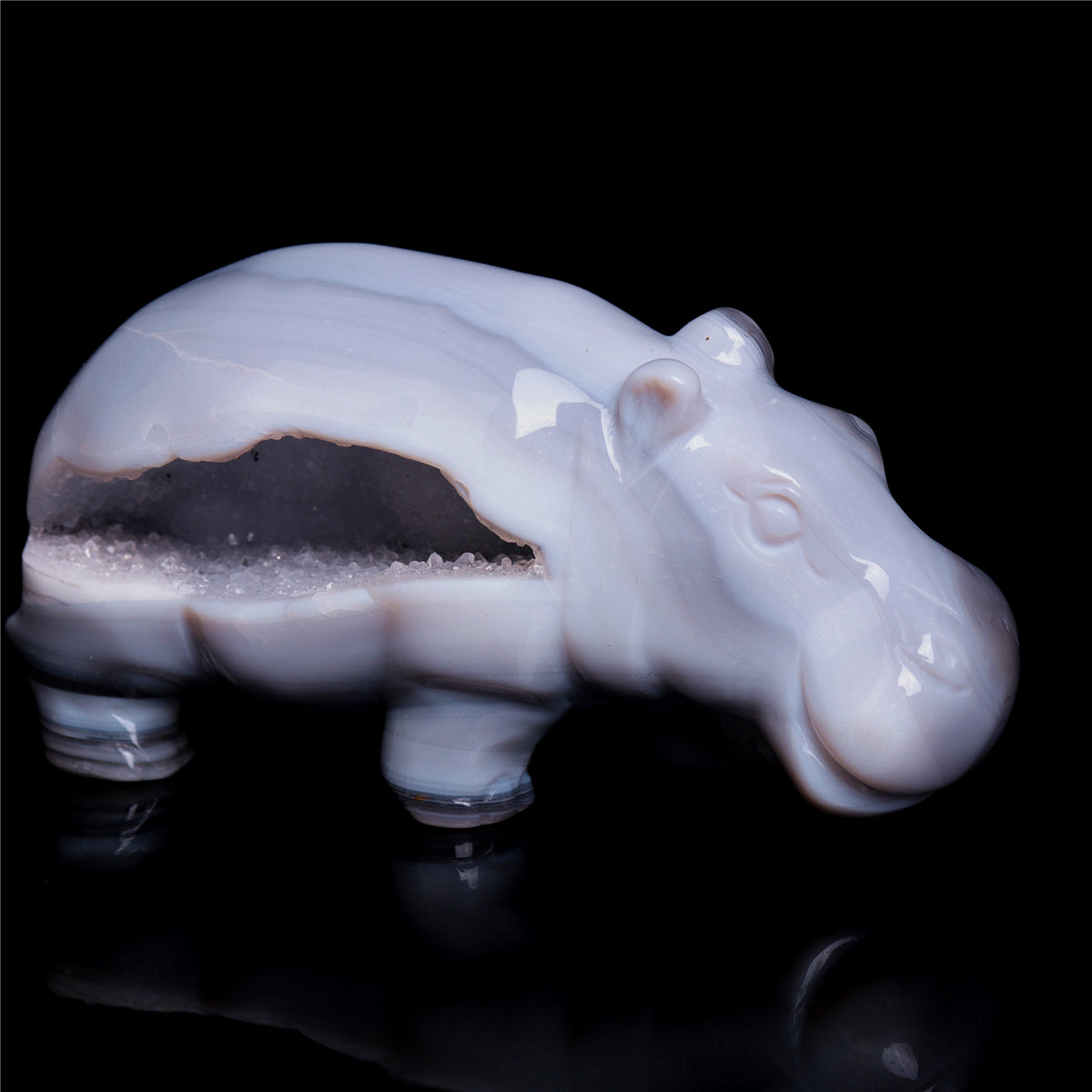 5" Druzy Agate Crystal Hippo Figurine Quartz Animal Carvings