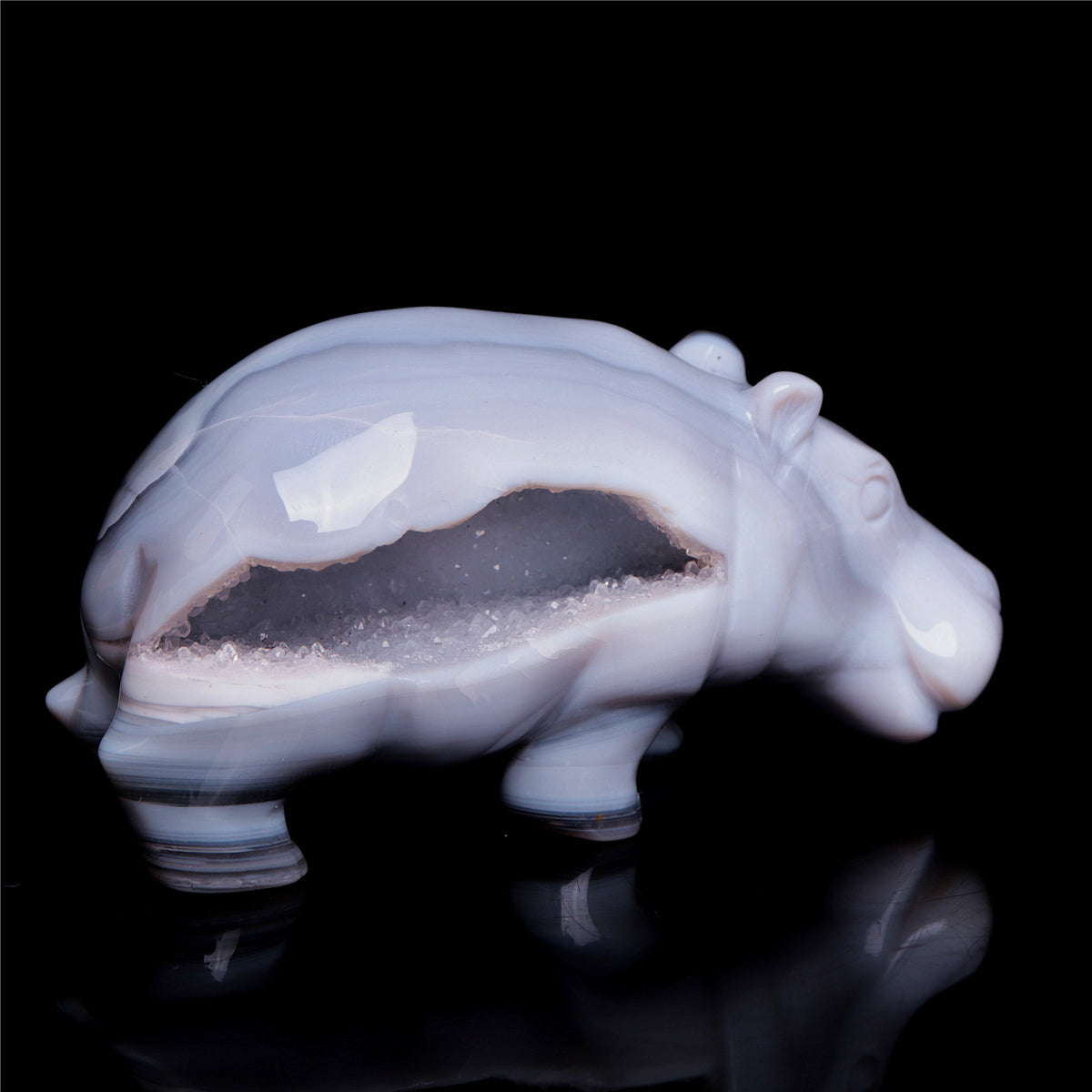 5" Druzy Agate Crystal Hippo Figurine Quartz Animal Carvings