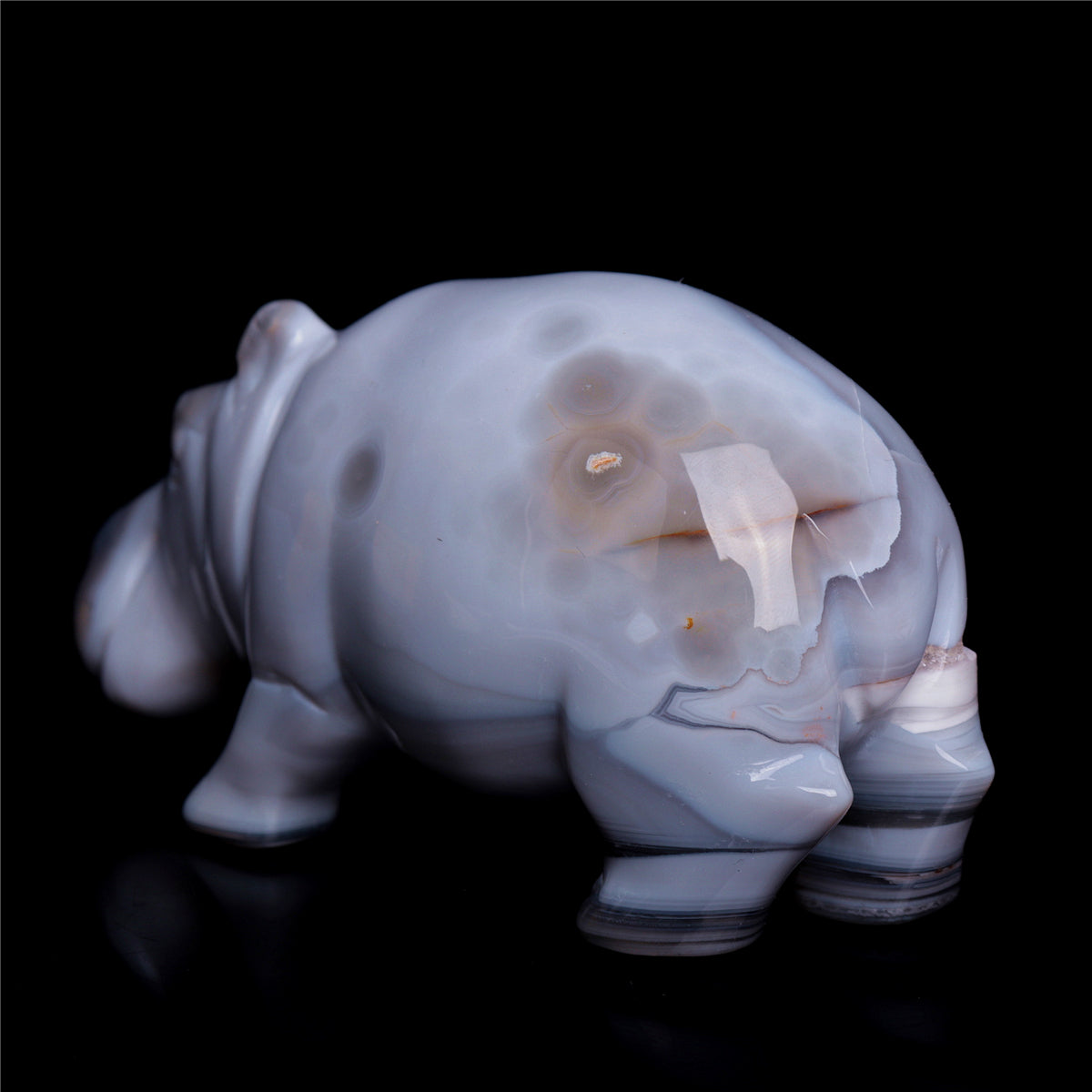 5" Druzy Agate Crystal Hippo Figurine Quartz Animal Carvings