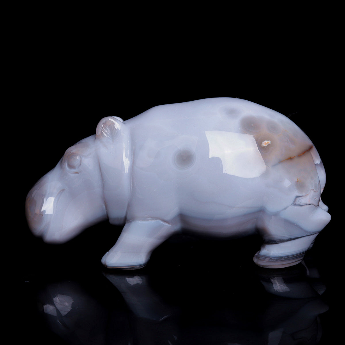 5" Druzy Agate Crystal Hippo Figurine Quartz Animal Carvings