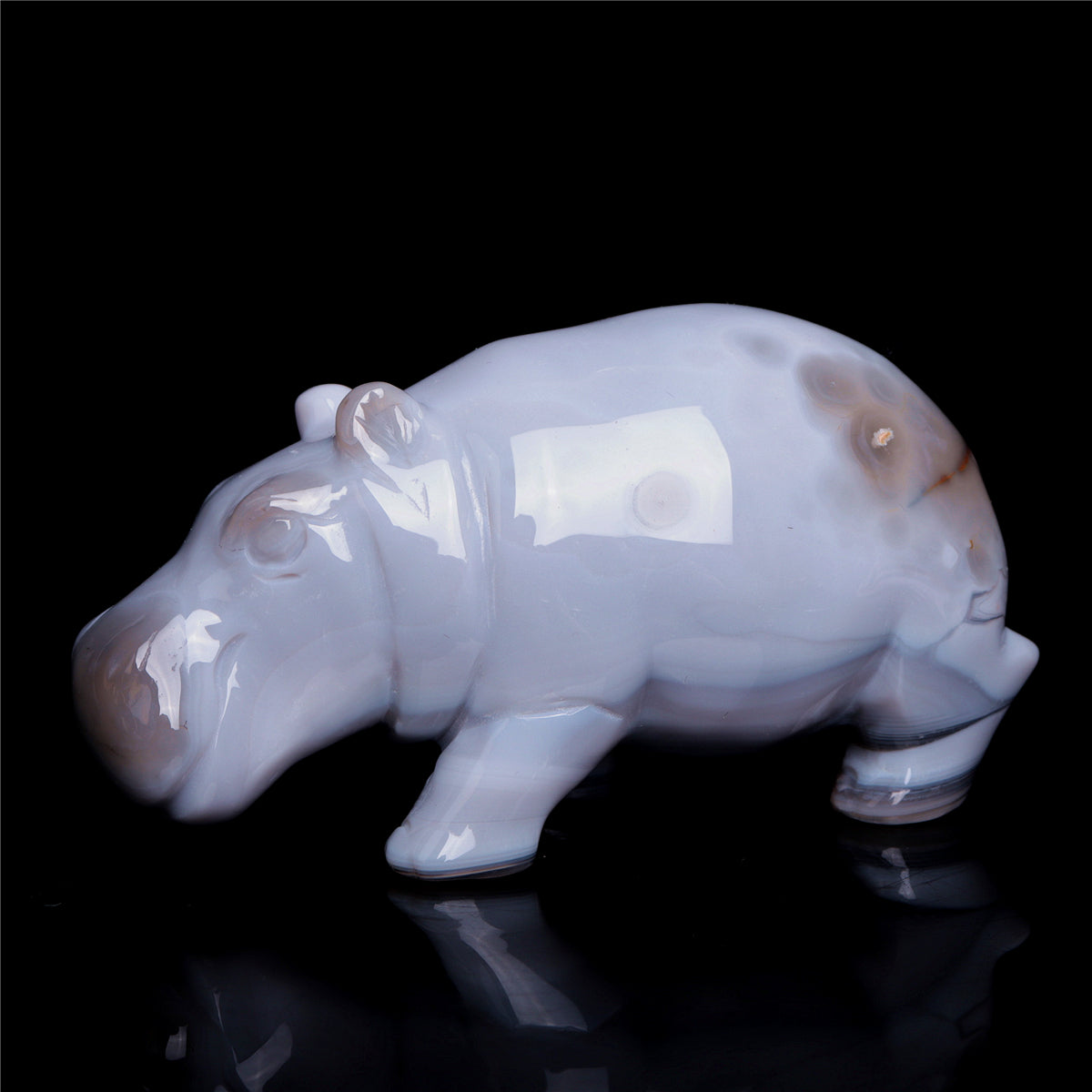 5" Druzy Agate Crystal Hippo Figurine Quartz Animal Carvings
