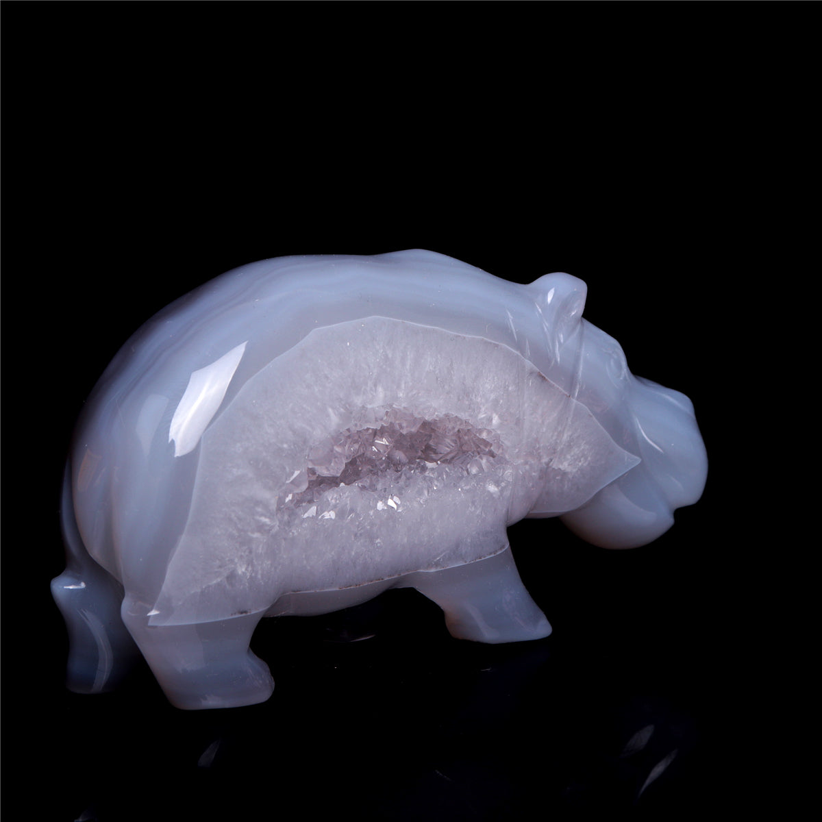 4.5" Druzy Agate Crystal Hippo Figurine Quartz Animal Carvings