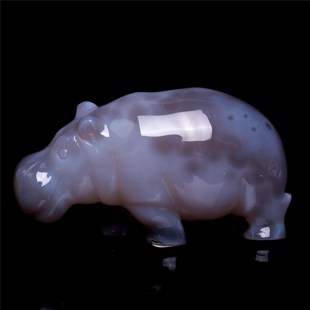 4.5" Druzy Agate Crystal Hippo Figurine Quartz Animal Carvings