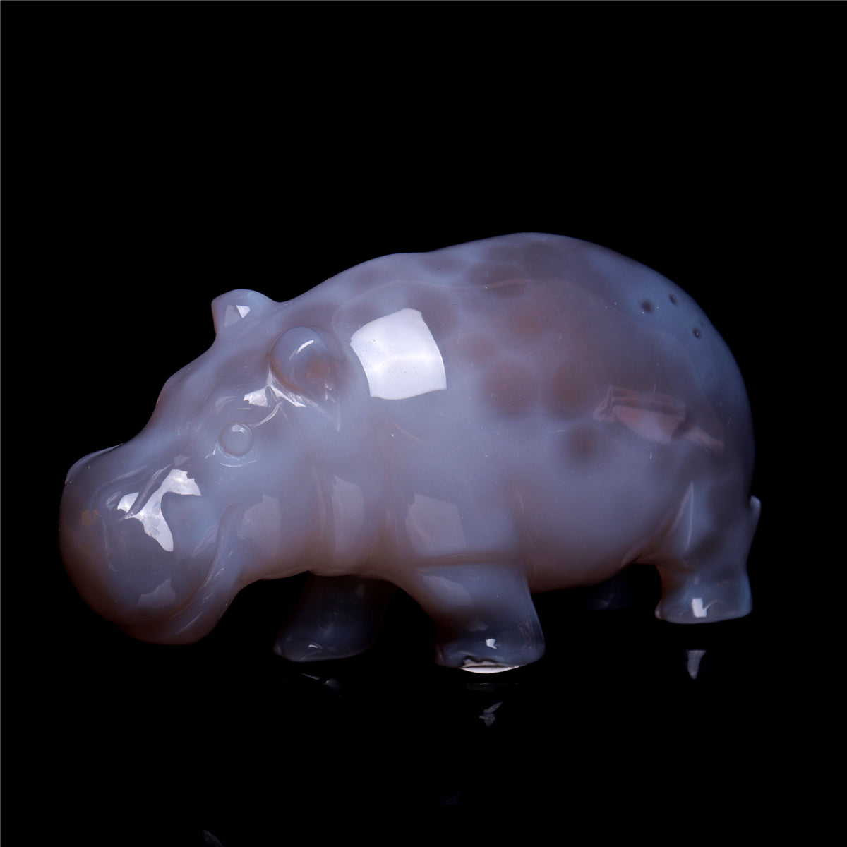 4.5" Druzy Agate Crystal Hippo Figurine Quartz Animal Carvings