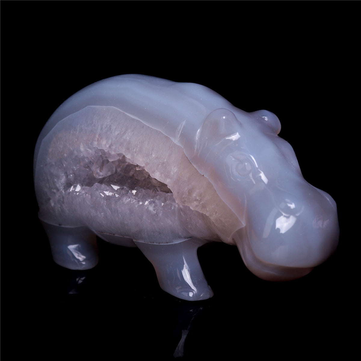 4.5" Druzy Agate Crystal Hippo Figurine Quartz Animal Carvings