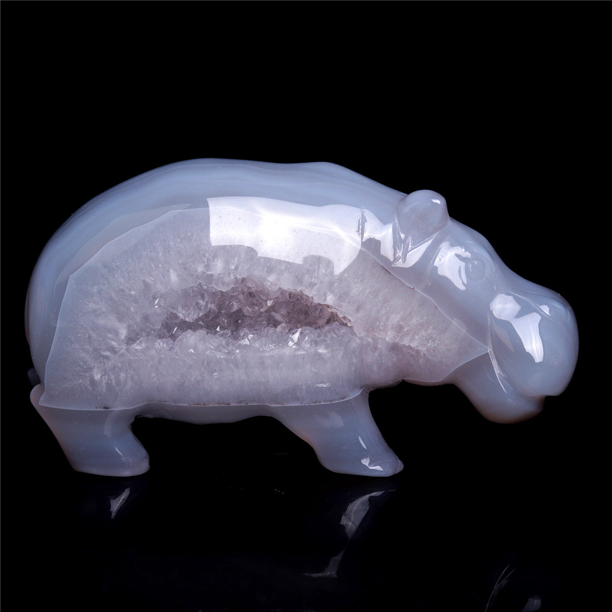 4.5" Druzy Agate Crystal Hippo Figurine Quartz Animal Carvings