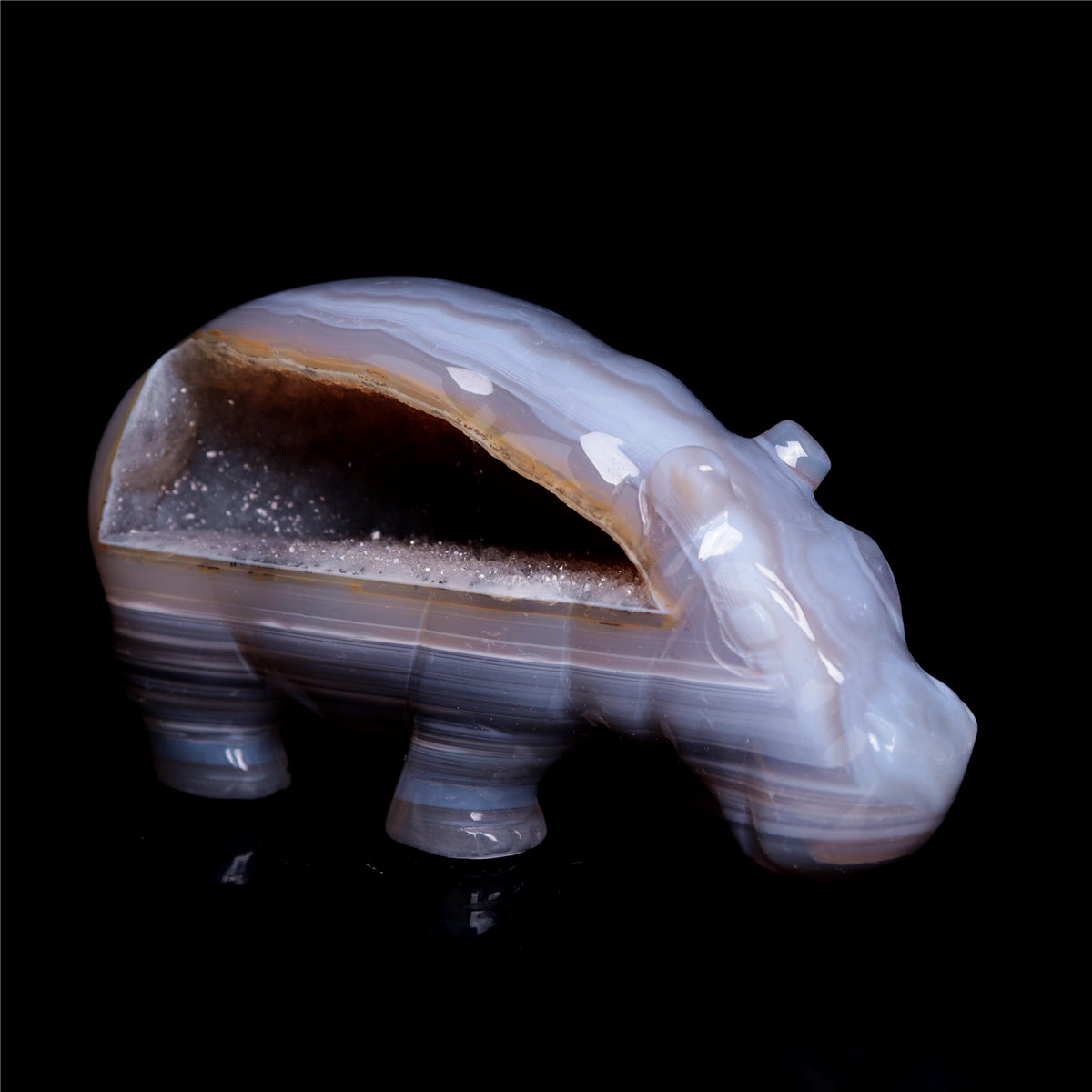 4.5" Druzy Agate Crystal Hippo Figurine Quartz Animal Carvings