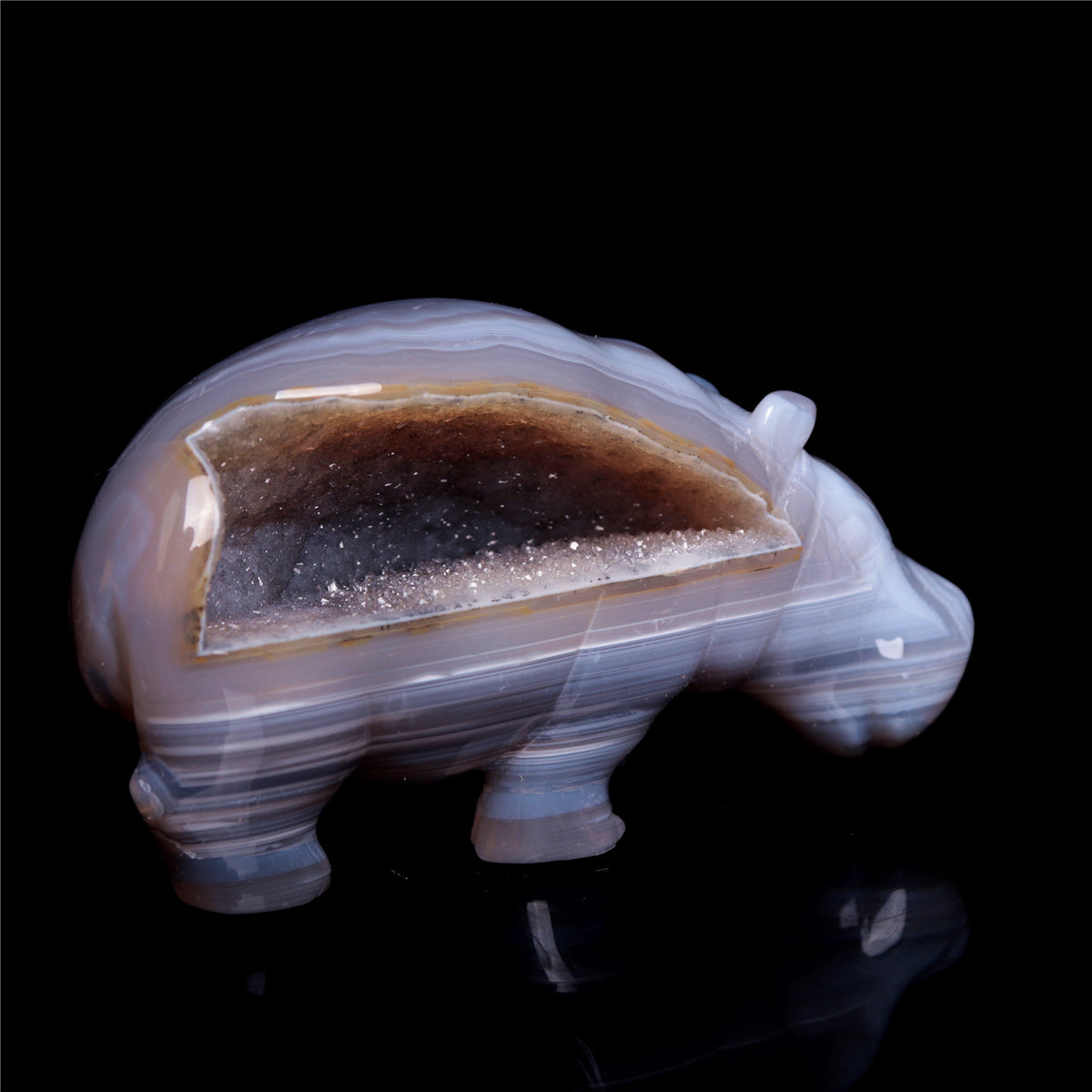 4.5" Druzy Agate Crystal Hippo Figurine Quartz Animal Carvings