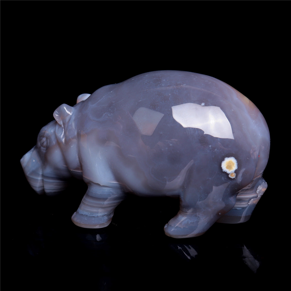 4.5" Druzy Agate Crystal Hippo Figurine Quartz Animal Carvings