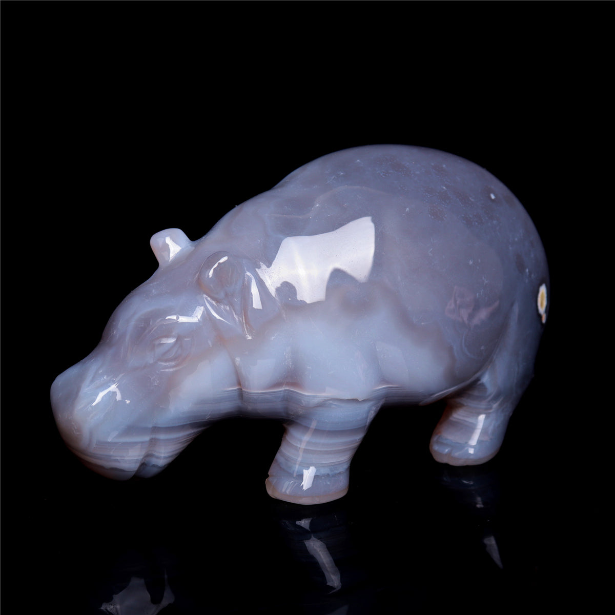 4.5" Druzy Agate Crystal Hippo Figurine Quartz Animal Carvings