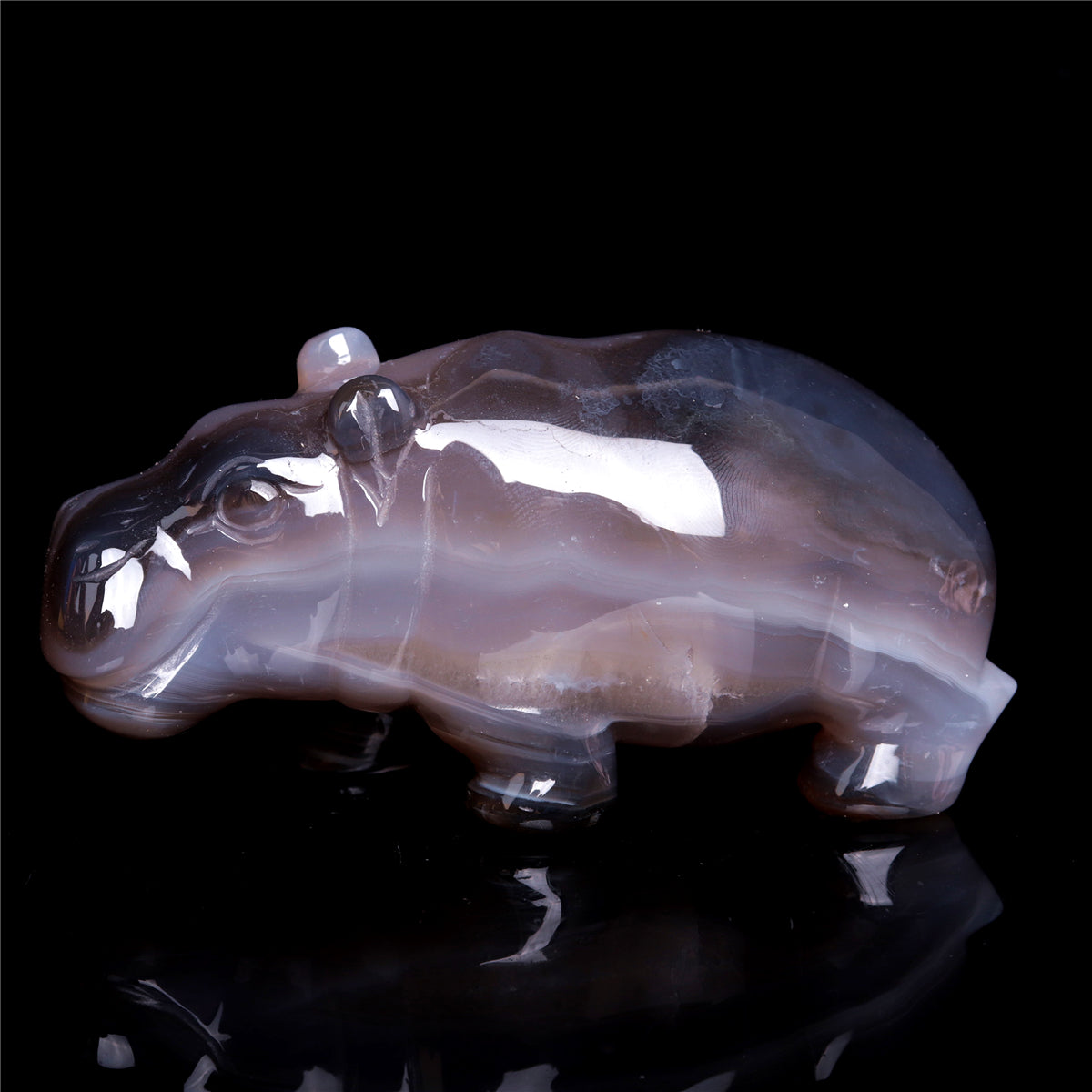 4" Druzy Agate Crystal Hippo Figurine Quartz Animal Carvings