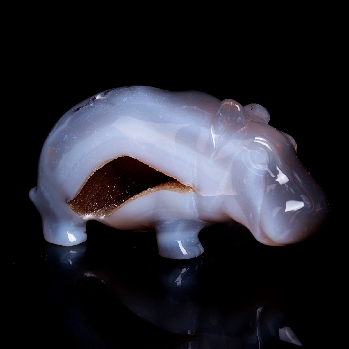 4" Druzy Agate Crystal Hippo Figurine Quartz Animal Carvings