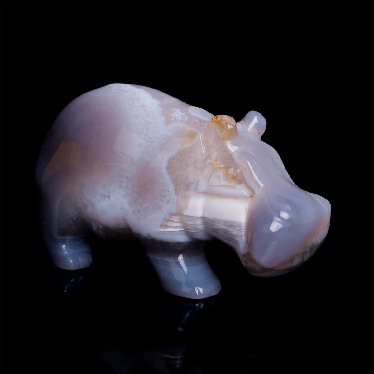 4" Druzy Agate Crystal Hippo Figurine Quartz Animal Carvings