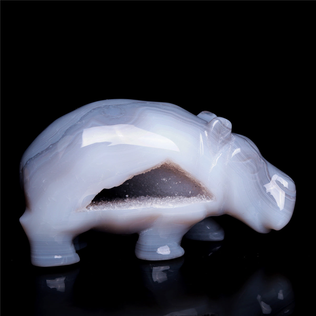 3.5" Druzy Agate Crystal Hippo Figurine Quartz Animal Carvings
