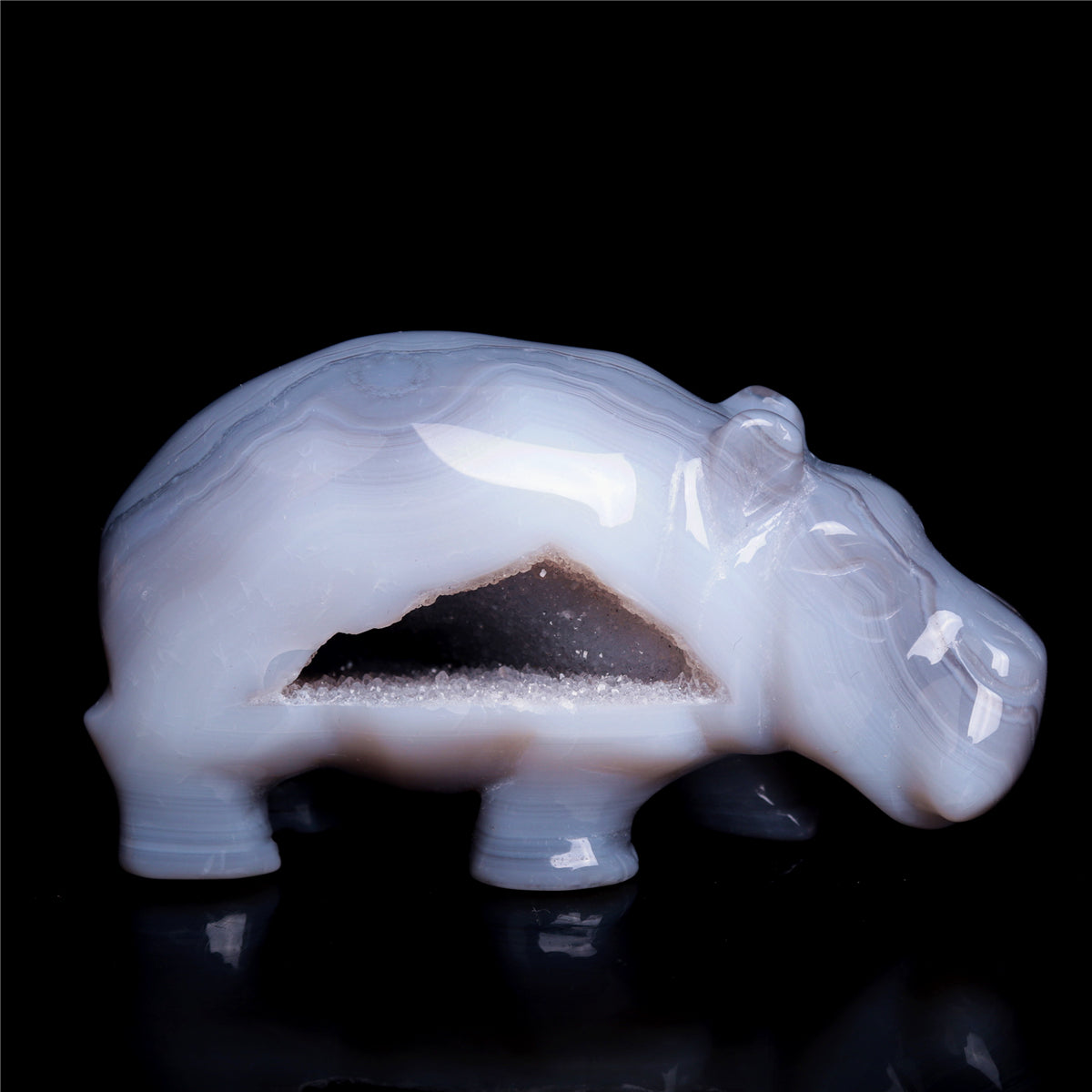 3.5" Druzy Agate Crystal Hippo Figurine Quartz Animal Carvings