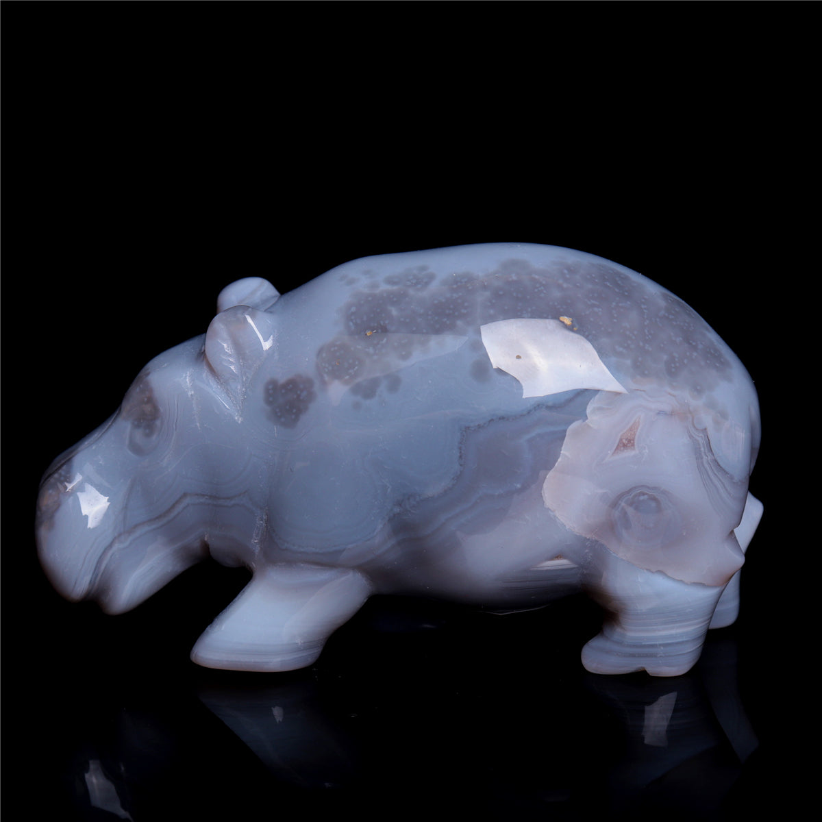 3.5" Druzy Agate Crystal Hippo Figurine Quartz Animal Carvings
