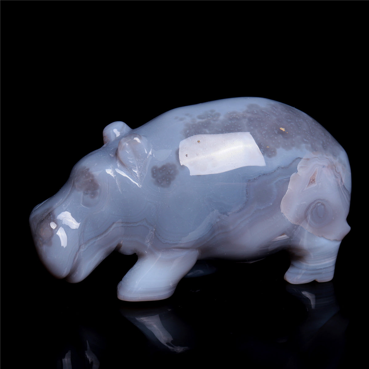 3.5" Druzy Agate Crystal Hippo Figurine Quartz Animal Carvings