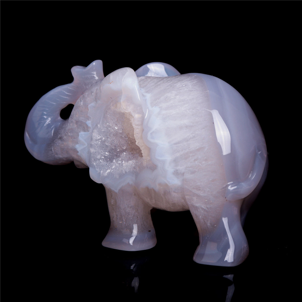 4.5" Druzy Agate Crystal Elephant Figurine Quartz Animal Carvings