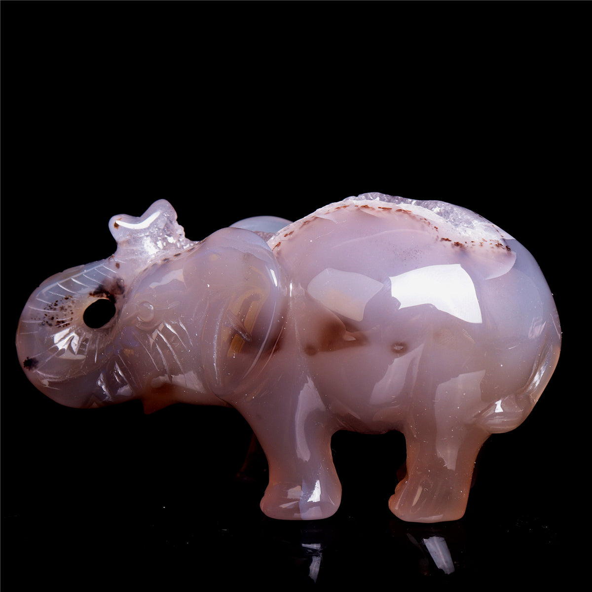 4.5" Druzy Agate Crystal Elephant Figurine Quartz Animal Carvings