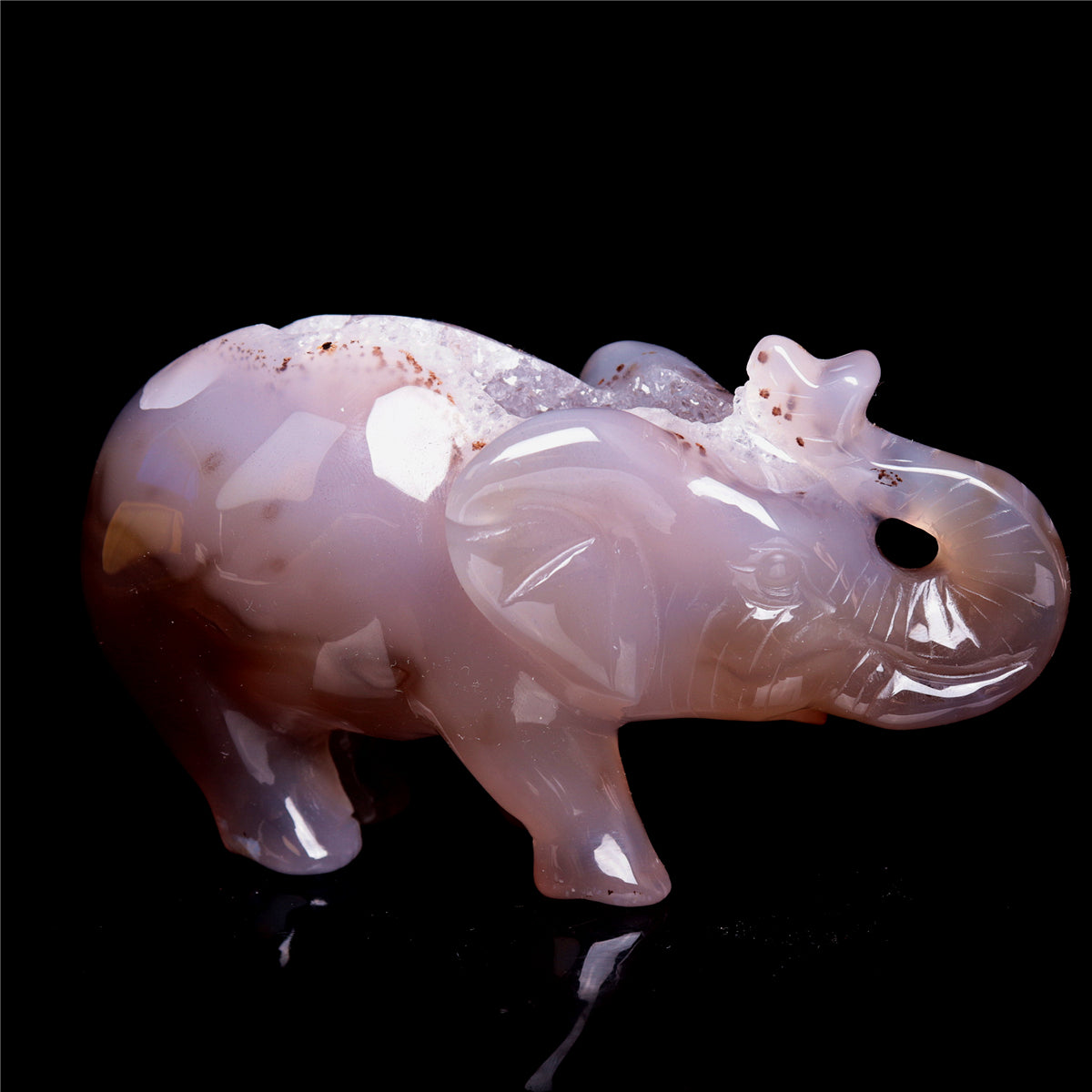 4.5" Druzy Agate Crystal Elephant Figurine Quartz Animal Carvings
