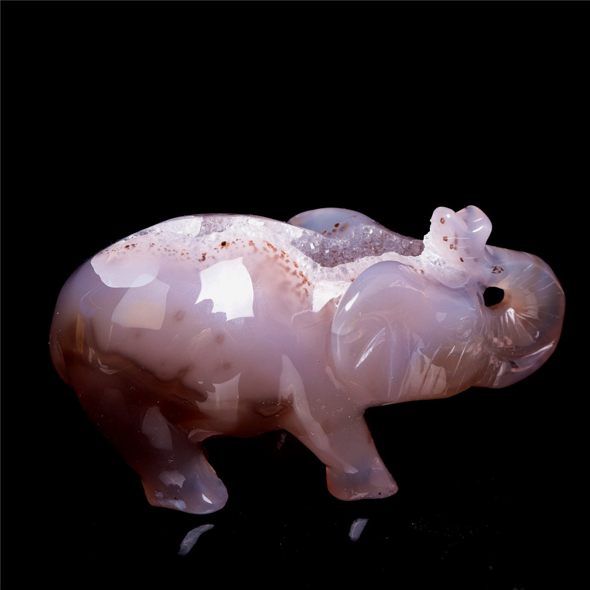 4.5" Druzy Agate Crystal Elephant Figurine Quartz Animal Carvings