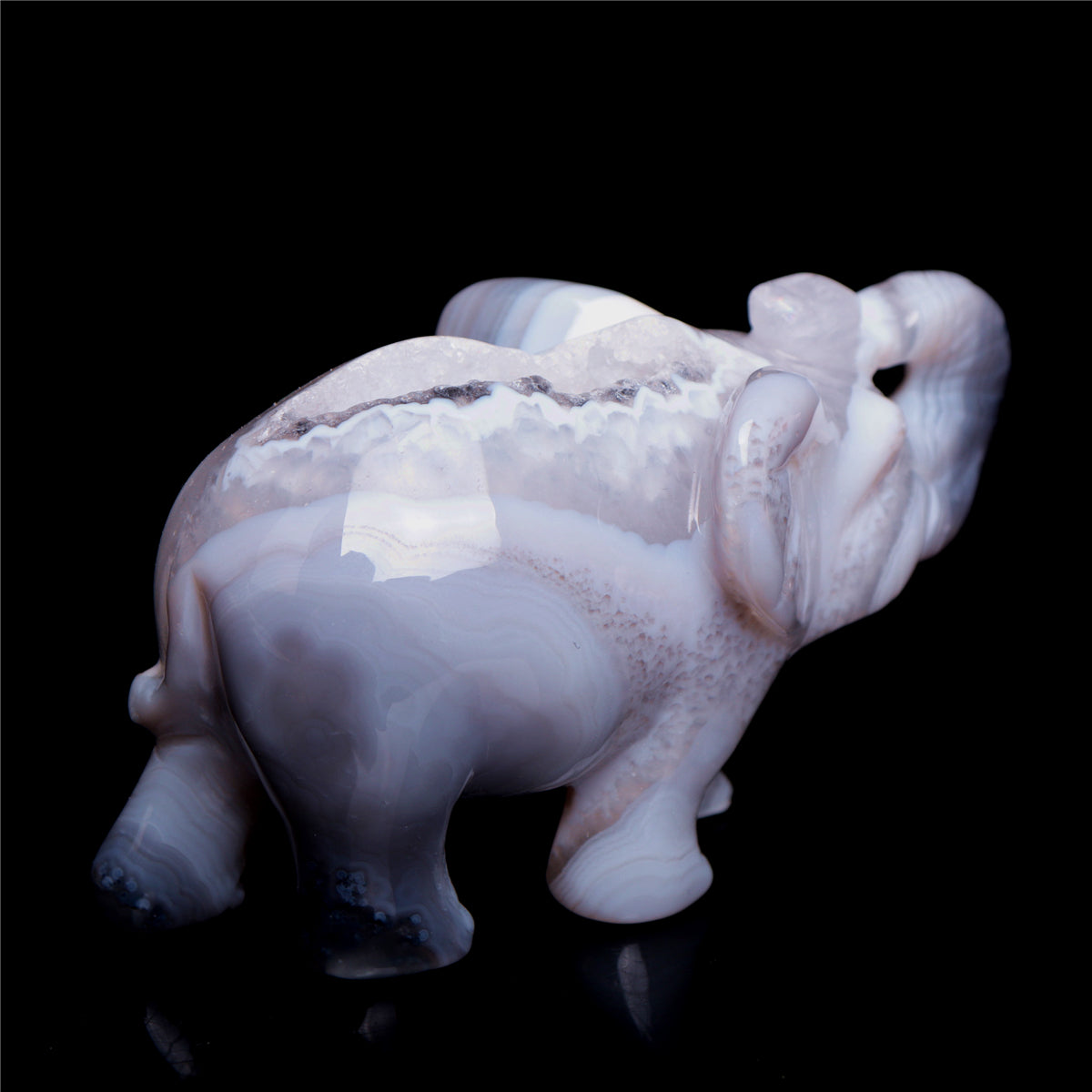 4" Druzy Agate Crystal Elephant Figurine Quartz Animal Carvings