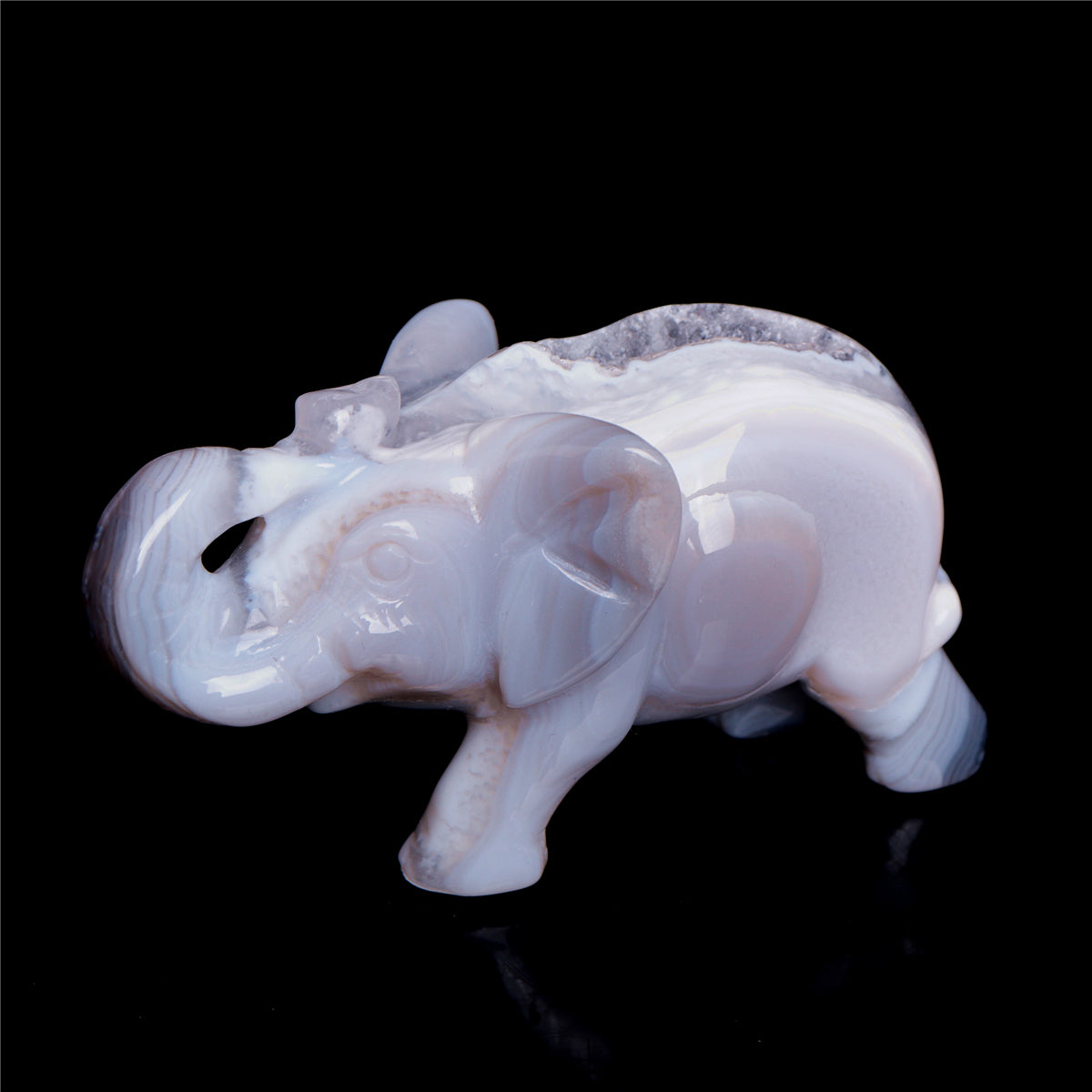 4" Druzy Agate Crystal Elephant Figurine Quartz Animal Carvings