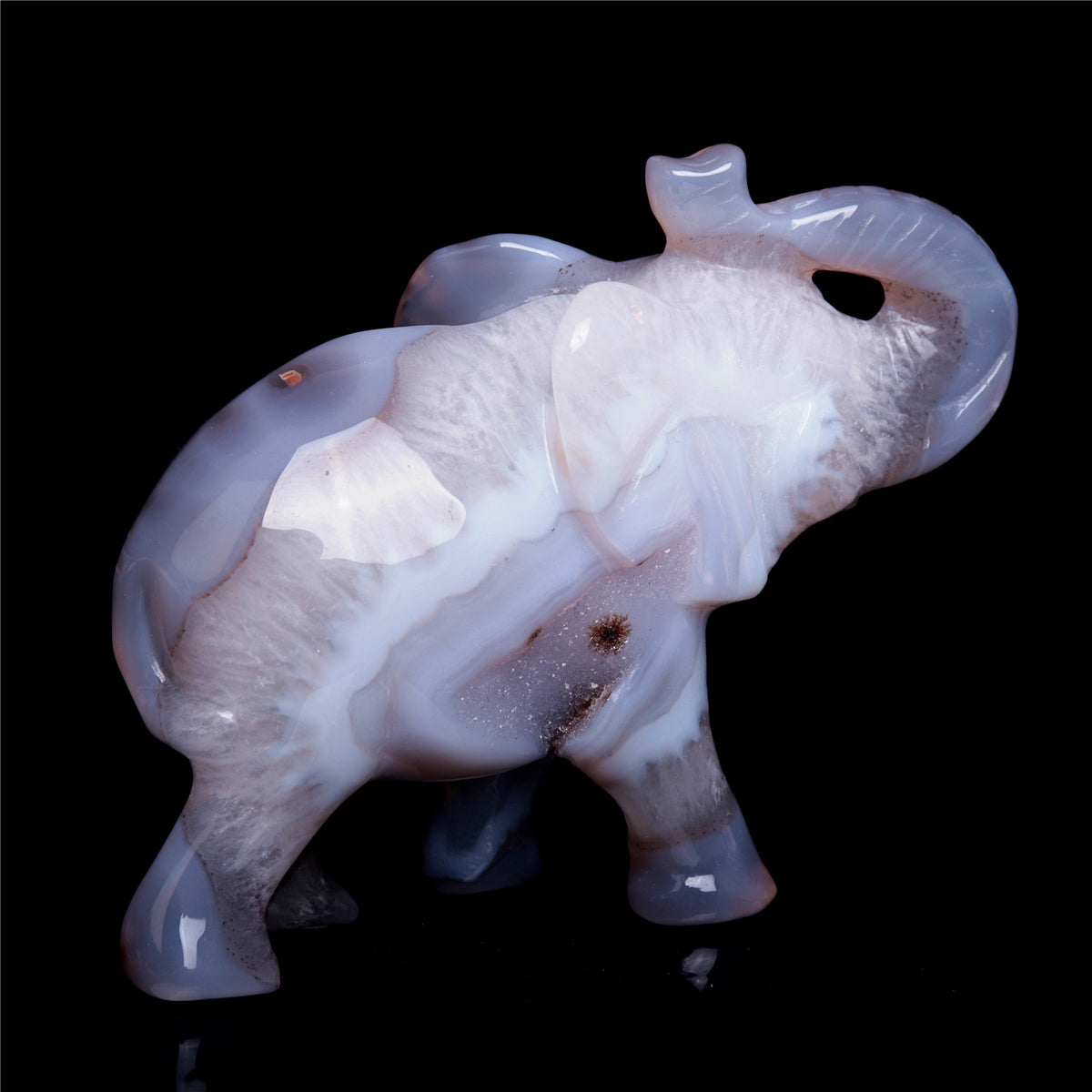 4.5" Druzy Agate Crystal Elephant Figurine Quartz Animal Carvings
