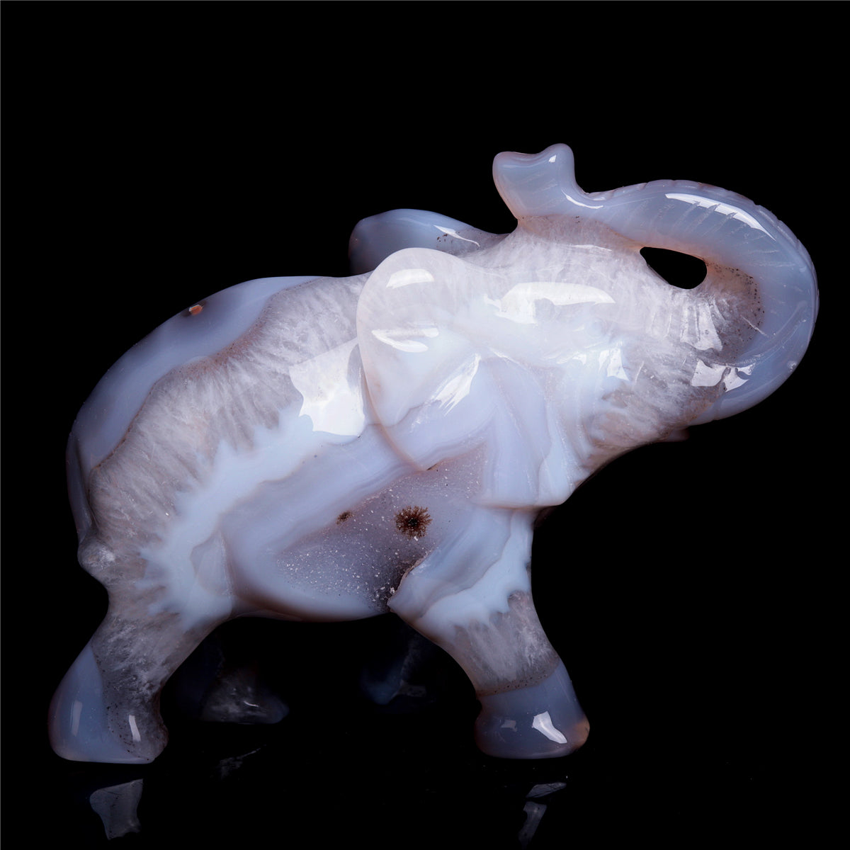 4.5" Druzy Agate Crystal Elephant Figurine Quartz Animal Carvings