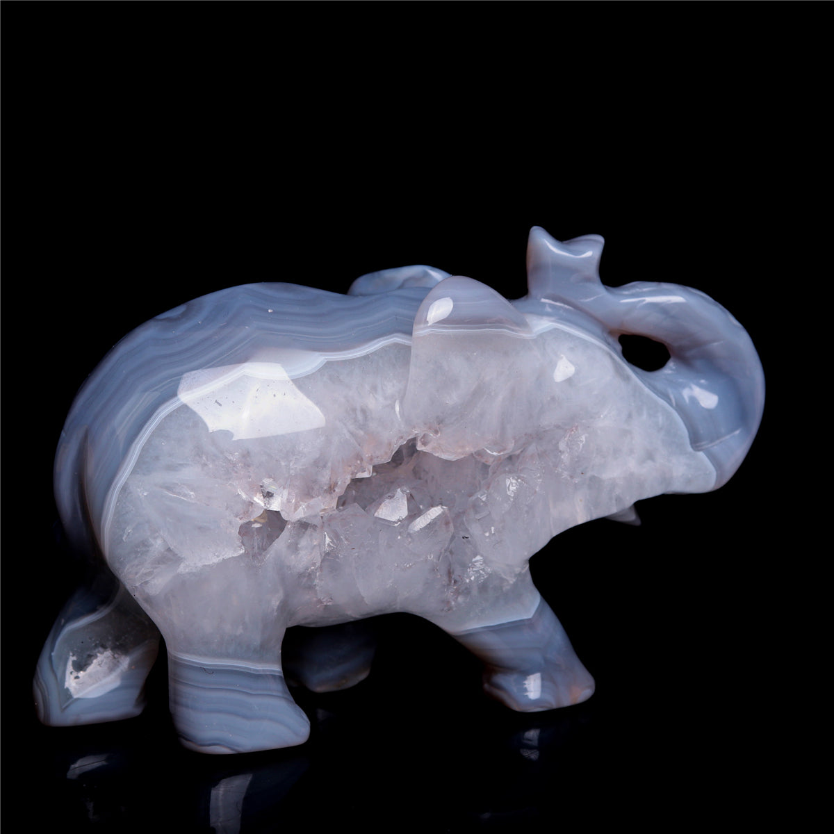 4" Druzy Agate Crystal Elephant Figurine Quartz Animal Carvings